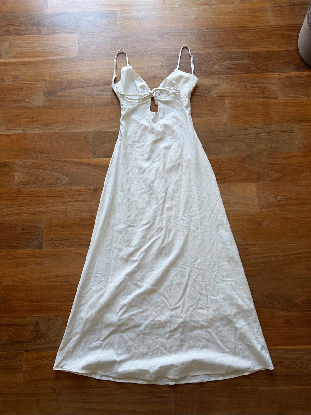Peopermayo White Spaghetti-Strap Maxi Dress with Front Keyhole